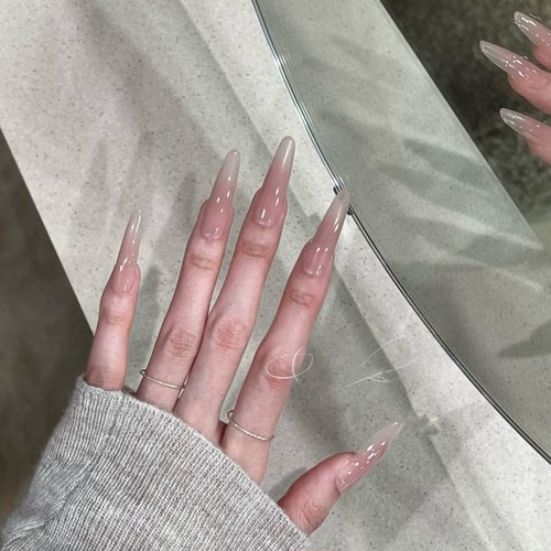 【日常百搭】简约纯色高级冰透渐变水蜜桃百搭嬛嬛甲贴片穿戴甲