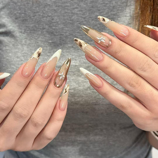 纸醉金迷感奢华立体穿戴甲魔镜粉豹纹美甲不规则法式 晕染欧美甲片