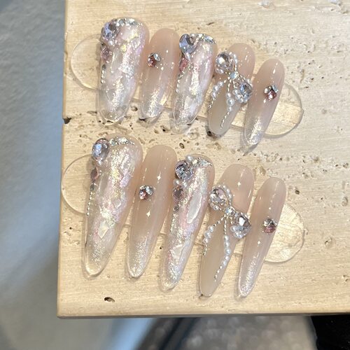 【夕瑶】烟紫浪漫醋酸穿戴甲纯手作穿戴甲裸色爆款显白纯手工美甲