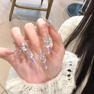 【霓虹】纯手工穿戴甲气质纯欲温柔甜美风紫色渐变猫眼法式美甲贴