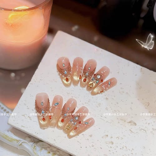 【敦煌飞舞】轻奢高定猫眼模具锆石纯手工穿戴甲复古矜贵敦煌美甲