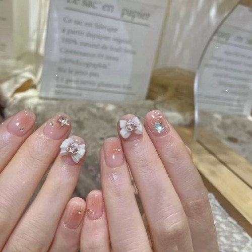 手工定制穿戴甲冰透美甲成品假指甲可拆卸甲片显白蜜桃晕染美少女