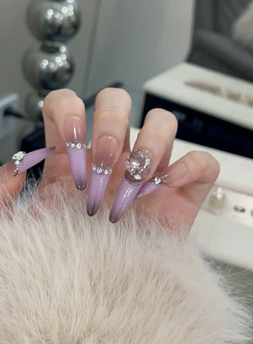 【桔梗紫】高级感紫色穿戴甲2025新款精致长款可拆卸手工美甲贴