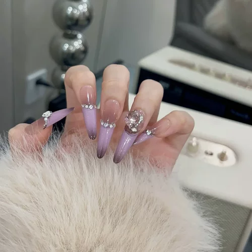 【桔梗紫】高级感紫色穿戴甲2025新款精致长款可拆卸手工美甲贴