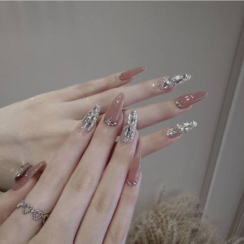 氛围感穿戴甲高级轻奢带钻指甲贴美甲贴中长显白学生甲片假指甲贴