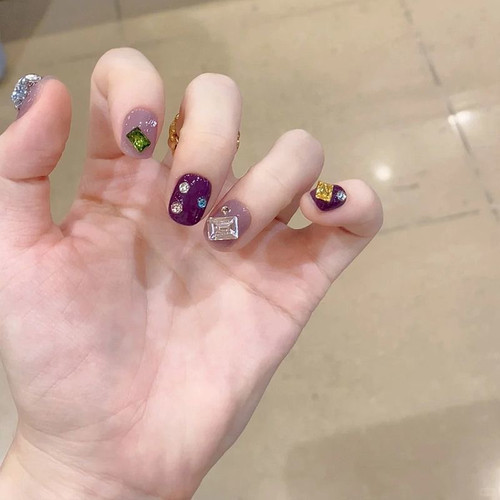 【紫色韵味】日常短款显白可爱ins美甲新款甲片K9闪钻手工穿戴甲