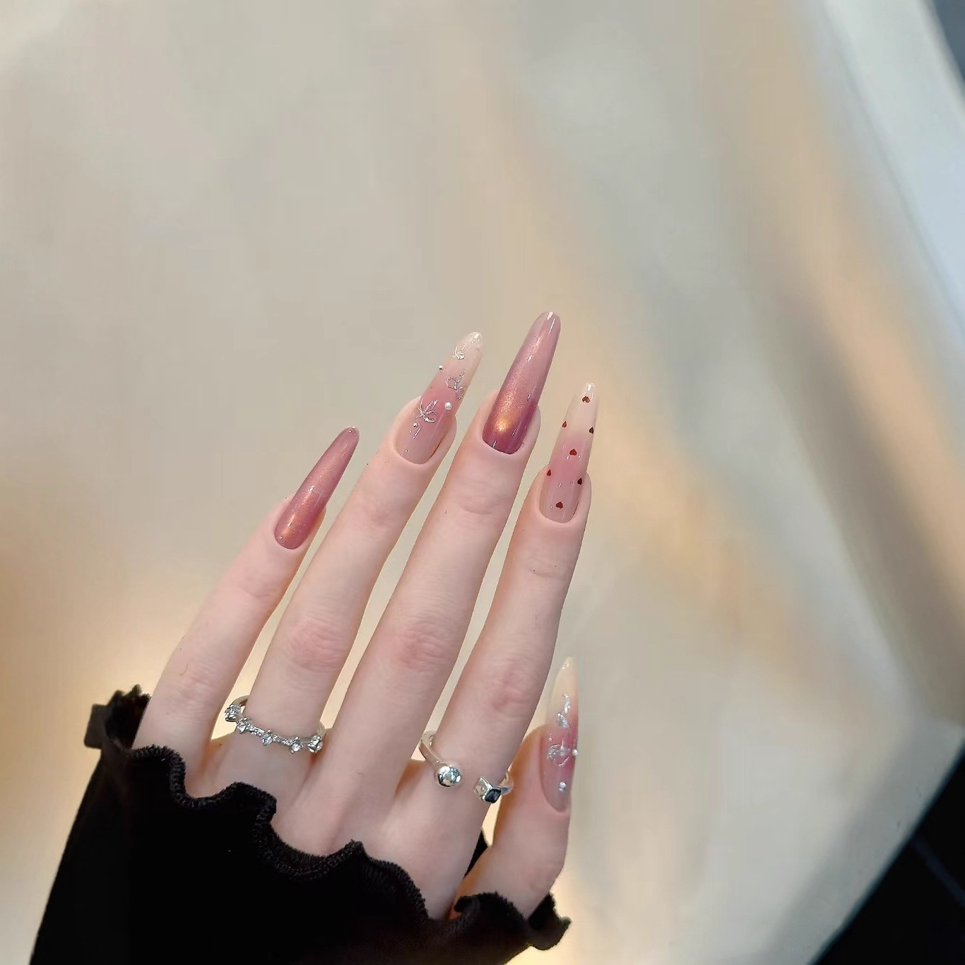 手工穿戴甲冰透葡萄紫琉璃爱心蝴蝶结甲片高级感温柔显白美甲贴片