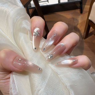 显白高级手工腮红猫眼锆石满钻美甲纯手工穿戴甲假指甲贴片