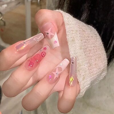 纯手工美甲穿戴甲片假指甲贴法式鳄鱼纹极光kitty腮红美甲贴片