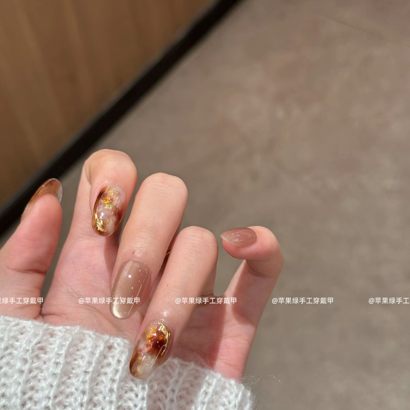 【黄昏疏影】琥珀晕染猫眼ins风纯手工穿戴甲显白美甲贴片假指甲
