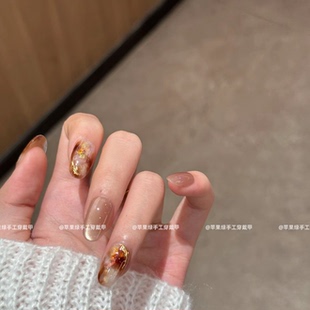 琥珀晕染猫眼ins风纯手工穿戴甲显白美甲贴片假指甲 黄昏疏影