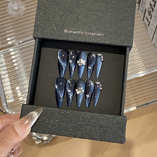 初秋轻奢高级黑色晕染细闪银河系珍珠堆钻黑陨星御姐可拆卸穿戴甲