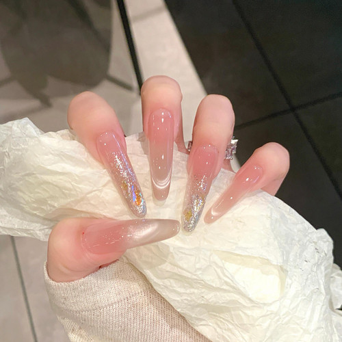 纯手工穿戴甲美甲腮红极光仙女风细闪猫眼甜美温柔亮片淡雅高级甲