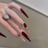 纯手工穿戴甲甜酷辣妹多彩爆闪堆钻高级感ins显白复古红气质美甲