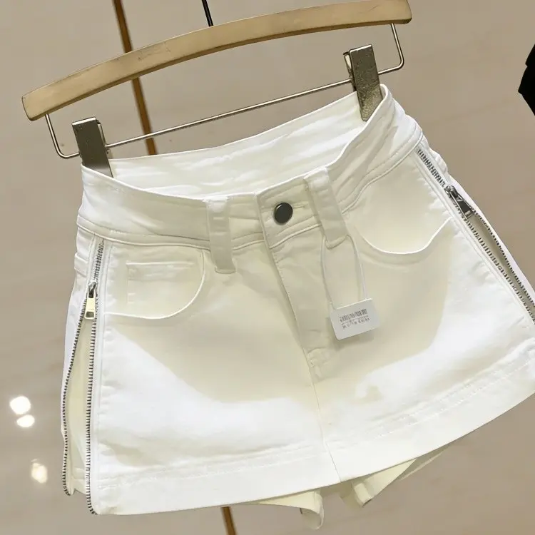 设计感白色包臀高腰显瘦百搭A字拉链短裙裤女夏季新款牛仔半身裙