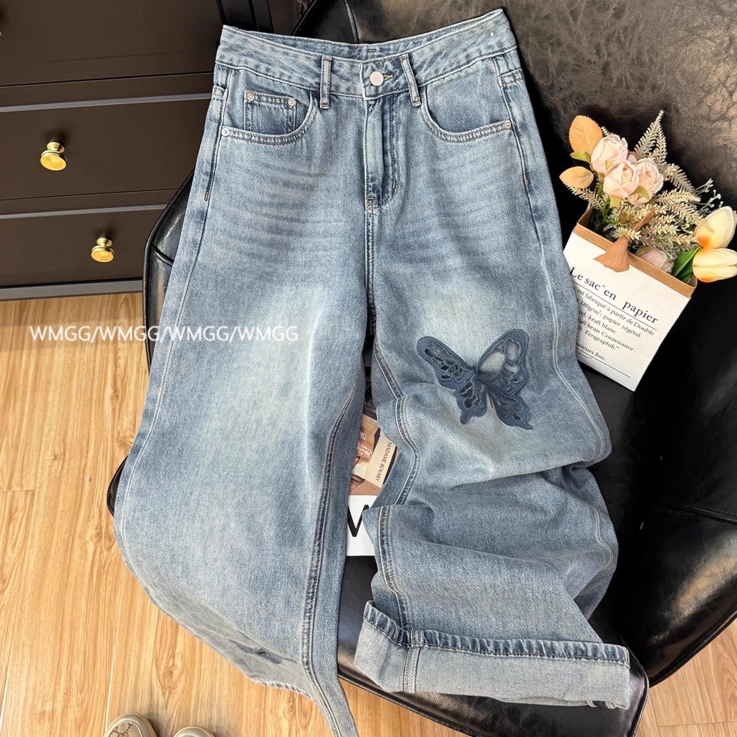牛仔裤女2025新款镂空蝴蝶结刺绣水洗做旧宽松显瘦垂感阔腿休闲裤,女装/女士精品,牛仔裤,淘宝优惠券,粉丝福利购,淘宝优惠卷