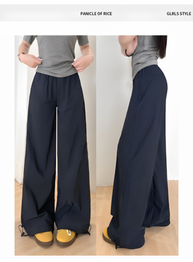 藏青色工装裤女款小个子春秋季2025新款休闲阔腿裤子直筒运动长裤