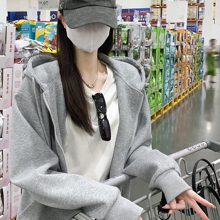 灰色韩系连帽卫衣女款春秋季