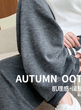 灰色裤子女款阔腿裤春秋季高腰垂感休闲宽松慵懒风小个子直筒长裤