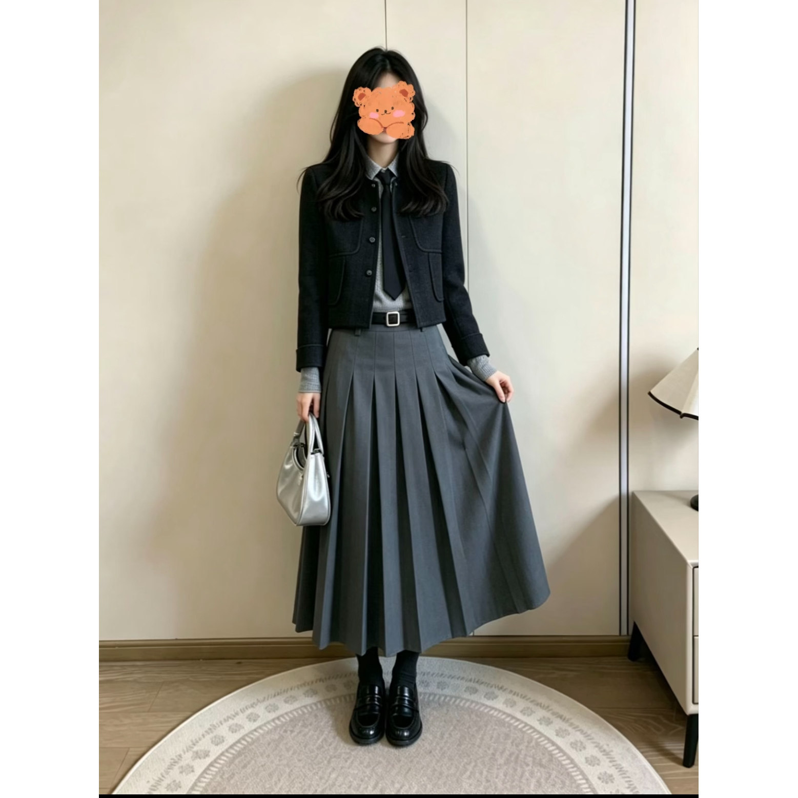 韩里韩气半身裙女秋冬毛呢垂坠感