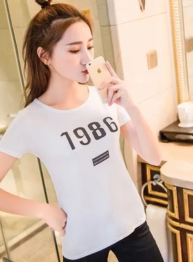 圆领新款白色打底衫半袖女士S2022025韩版t恤上衣修身女短袖夏装
