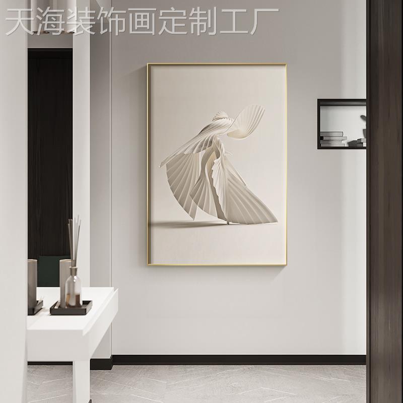 网红极简黑白风意境玄关装饰画北抽客画厅象艺术壁代沙欧发背景现图片