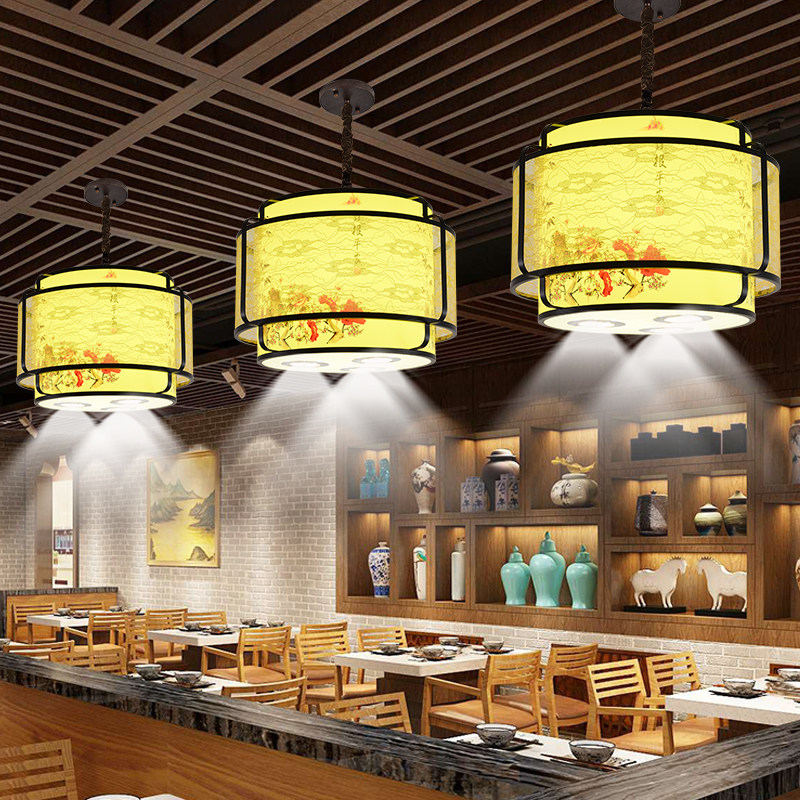 新中式铁艺羊皮吊灯火锅店咖啡厅餐厅饭店酒店餐饮带射灯国朝灯笼_虎窝淘