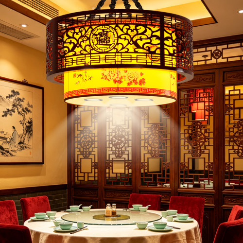 中式实木复古羊皮吊灯餐饮客厅