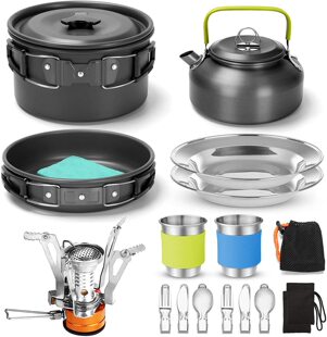 Odoland 16件套野营餐具套装 Cookware stove 燃气灶 Set 美国代购