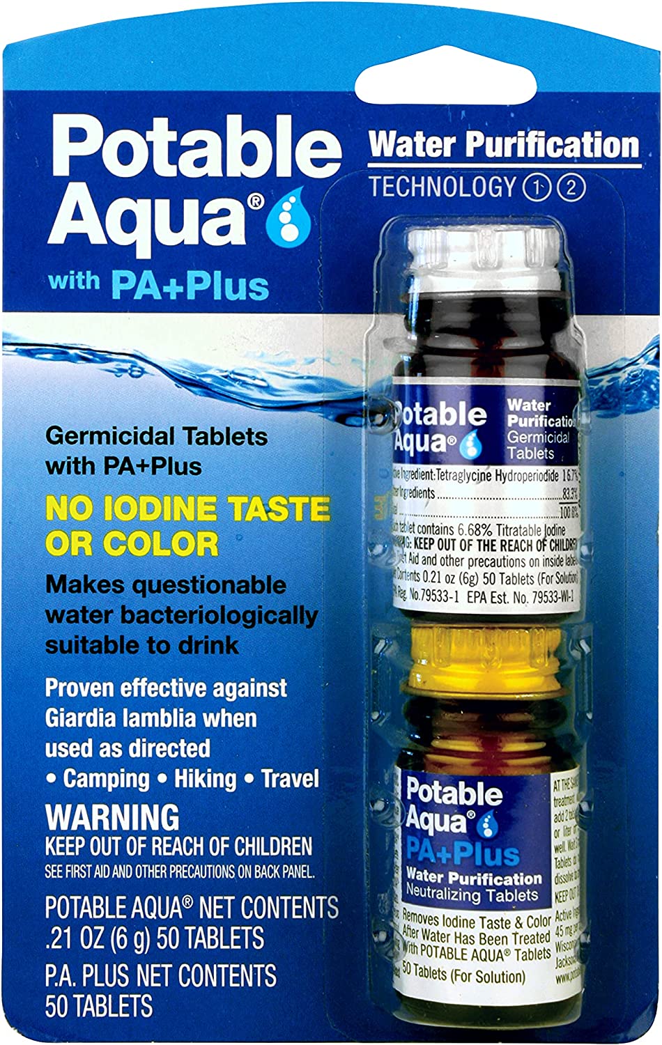 美国代购Potable Aqua Water Purification Tablets 水净化片2瓶