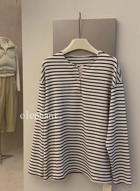 经典秋冬新品韩国elephant德绒磨毛条纹发热t宽松均码女打底衫