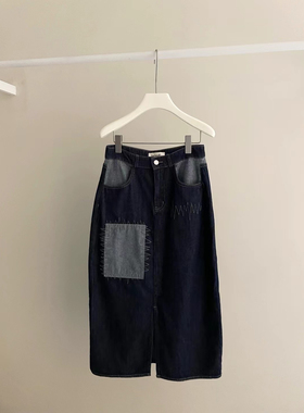 春夏韩国handwash设计感小众设计拼接牛仔半身裙开衩牛仔裙女