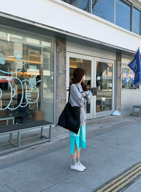 韩系handwash美式复古宽松百搭卫衣穿搭撞色半裙套装女均码