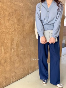 大象家韩国elephant设计款简约气质v领毛衣侧扣开衫均码