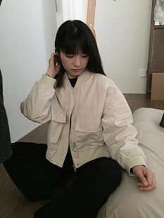 韩版 女 insist口袋简约休闲圆领薄夹棉棒球服夹克外套均码