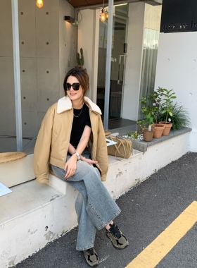 冬季新品韩版insist羊羔毛翻领可脱卸蛋白皮短款羽绒服外套女