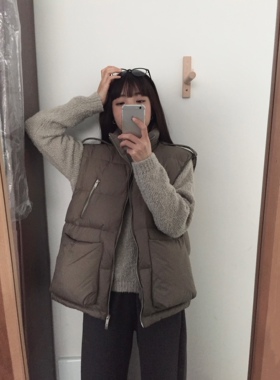 秋冬新品韩版insist立领拉链90白鸭绒背心口袋马甲宽松均码女