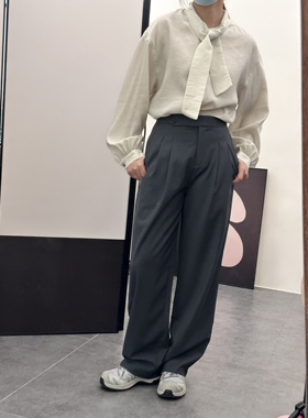 春秋韩国aboutmoon气质通勤纯色侧扣气质休闲西装裤女