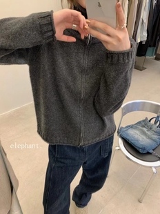 秋冬新品韩国elephant简约纯色拉链立领毛衣夹克翻领显瘦开衫女