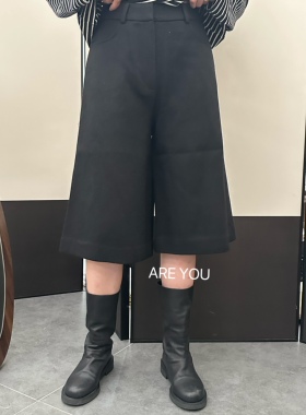 秋冬新品韩国verso气质通勤休闲毛呢料阔腿裤直筒6分裤女百搭显瘦