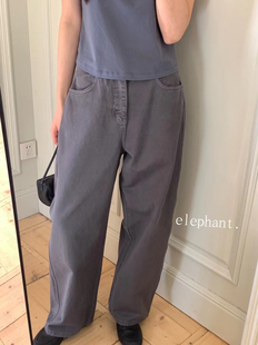 新品韩国elephant大象家蓝灰简约休闲高级感直筒牛仔裤女百搭