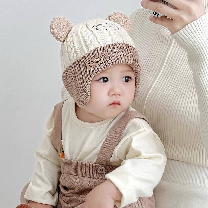 韩ins宝宝毛线帽婴儿冬帽婴儿护耳帽可爱超萌男女童加棉针织帽