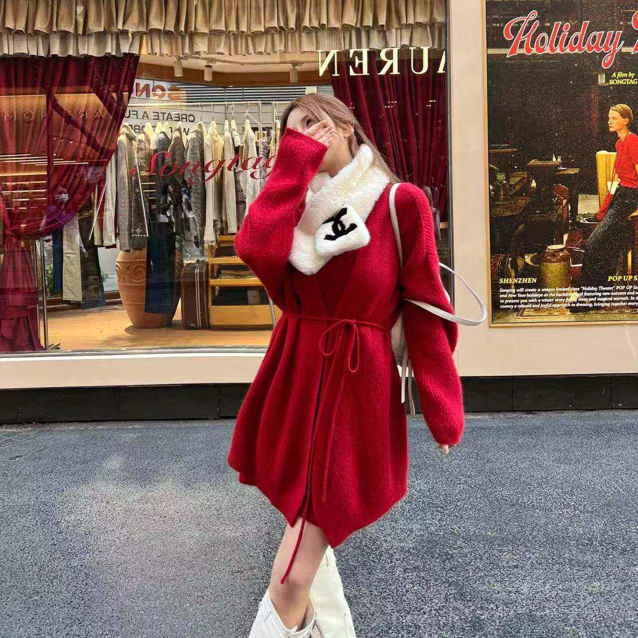 好漂亮针织背心搭配开衫半裙三件套女2025年冬季新款套装热销潮