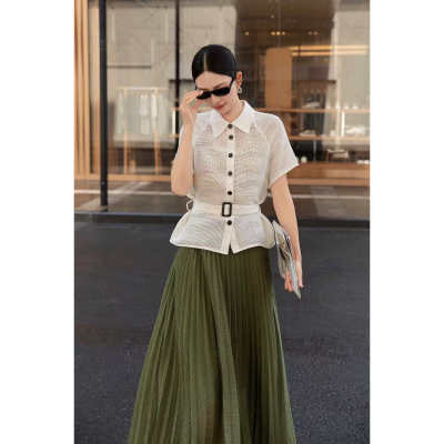 腰带翻领半袖扣子外套女2026年夏季新款短上衣名媛气质时尚热销