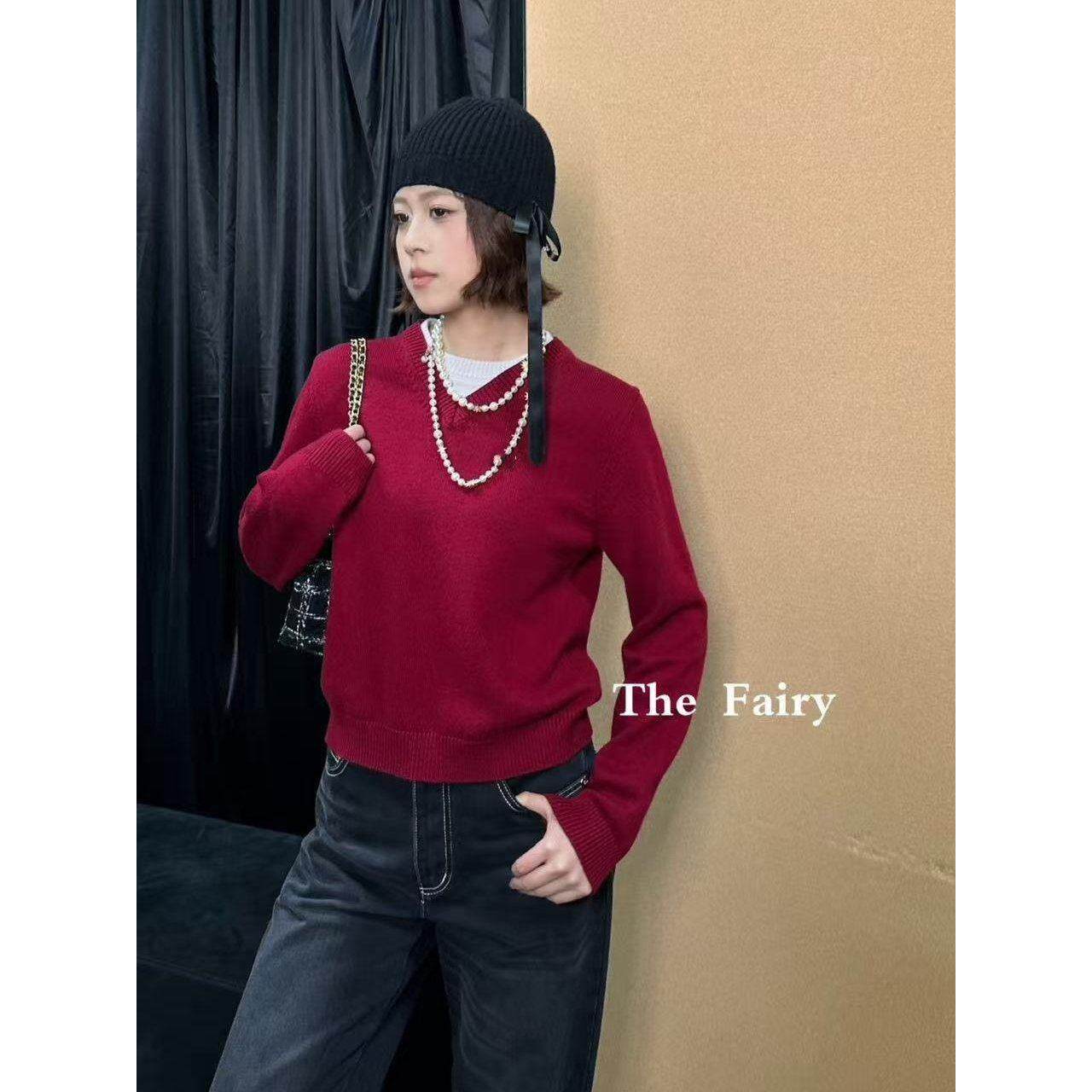 好漂亮假两件针织套头衫女2026年早春新款短上衣宽松休闲时尚气质