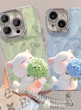 适用苹果15promax手机壳新款16pr0max女ihome小猫12高级感iPhonr14pormax平果11小清新16pr羽纱14pro闪粉13pm