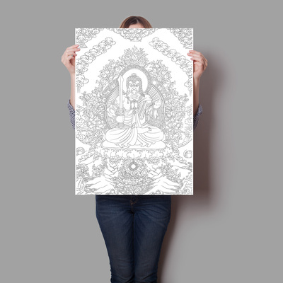 西藏唐卡描金不动明王白描线稿画