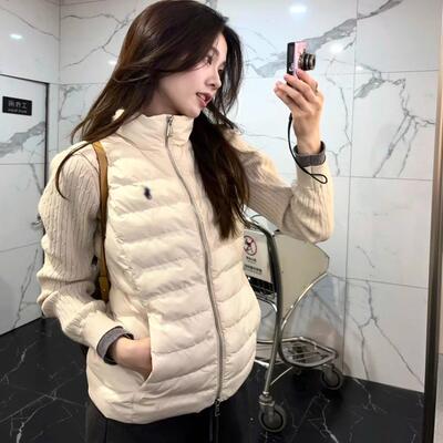 韩系减龄立领无袖棉服马甲外套长袖针织上衣女冬设计感新款两件套