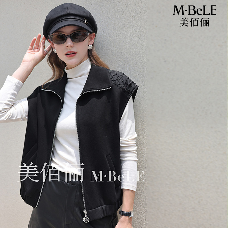 美佰俪2025秋新款马甲外套女设计翻领无袖背心马夹,女装/女士精品,短外套,淘宝优惠券,粉丝福利购,淘宝优惠卷