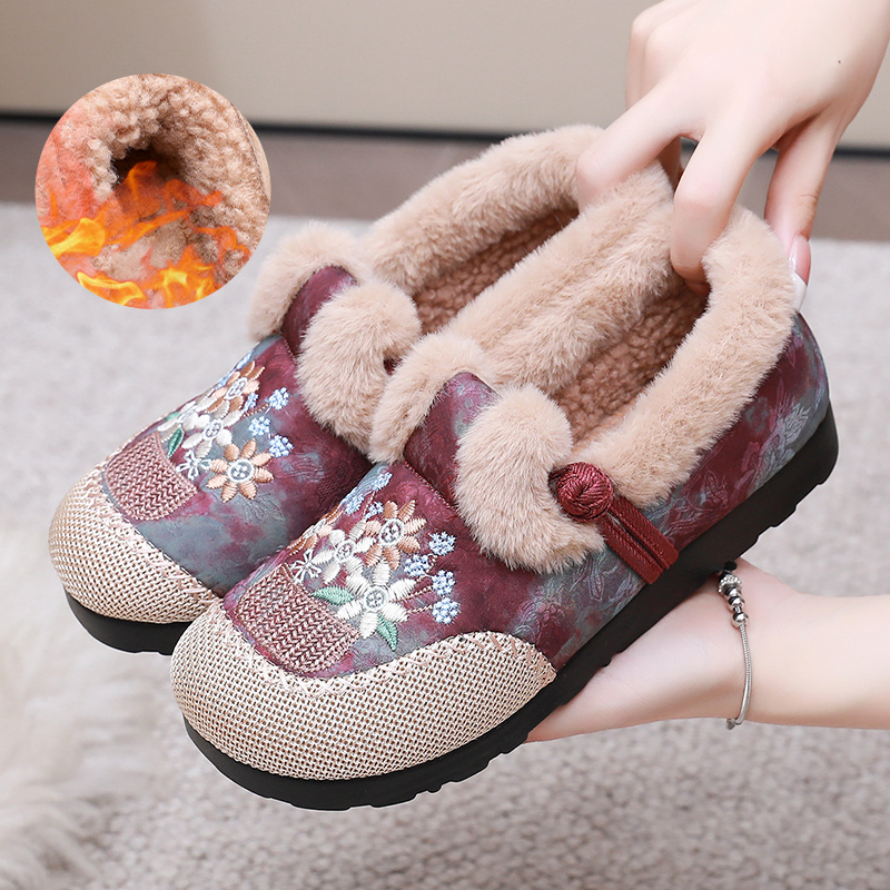 冬季加绒保暖妈妈鞋民族风棉鞋